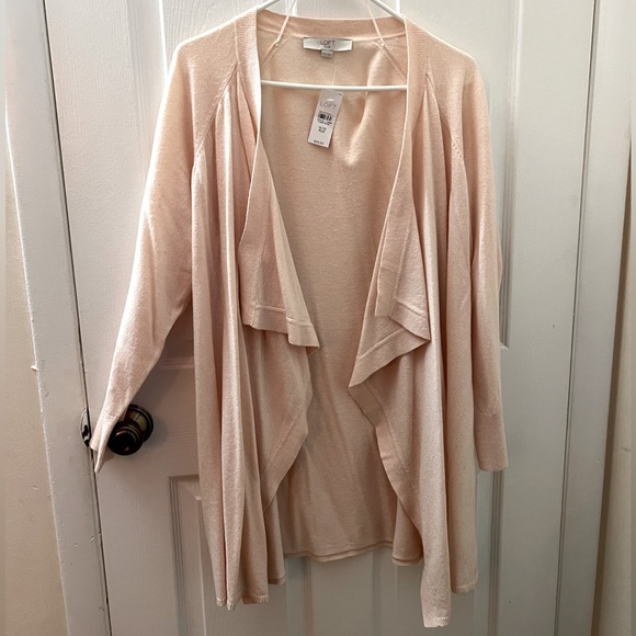 LOFT 16/18 Asymmetrical Open Front 3/4 Sleeve Light Pink / Pastel Pink Cardigan - Picture 1 of 8